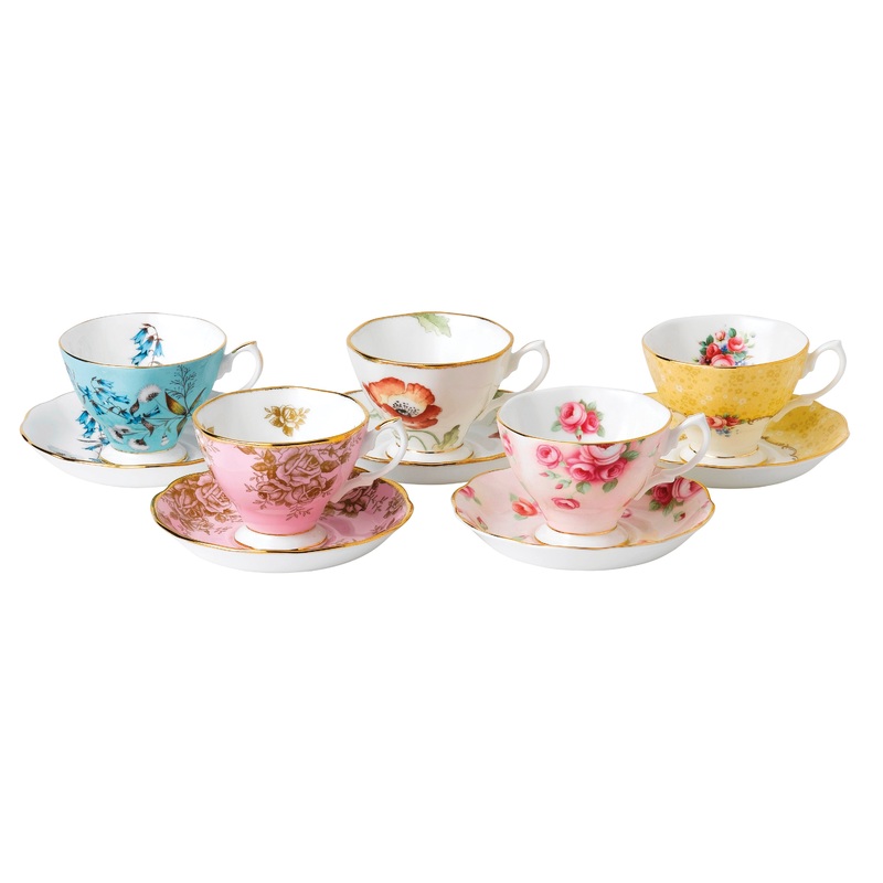 Royal Albert 100 Years Teacup & Saucer, 5 Piece Set 1950-1990