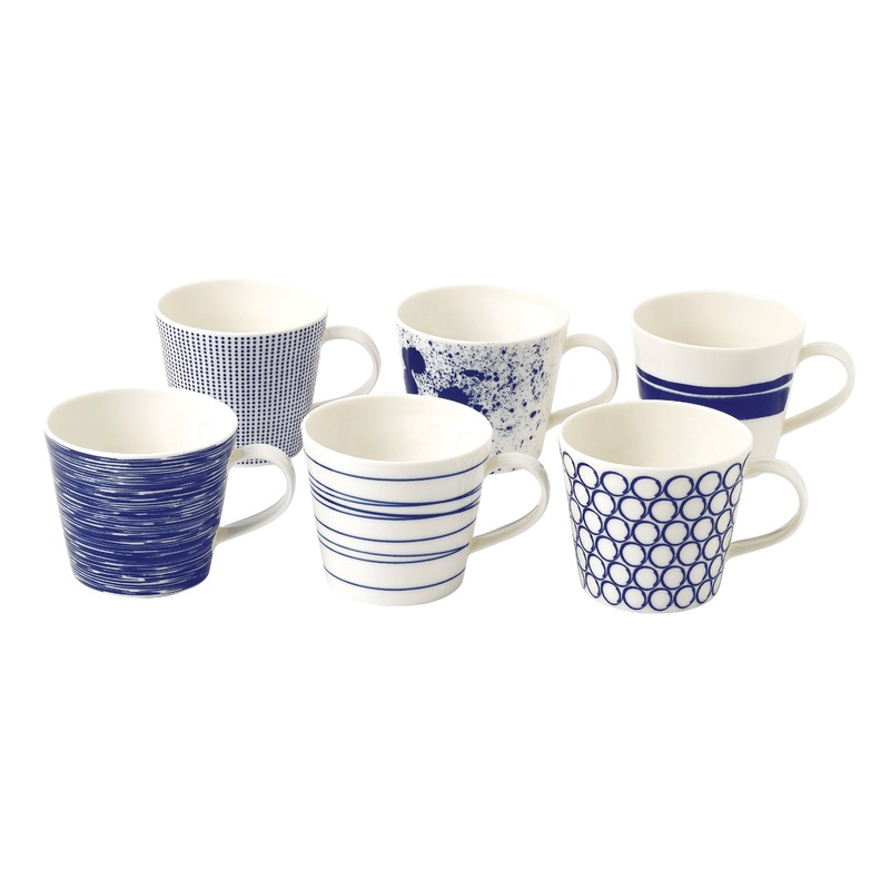 Royal Doulton 1815 Pacific Mug 13.5oz, Blue Mixed Patterns, Set of 6