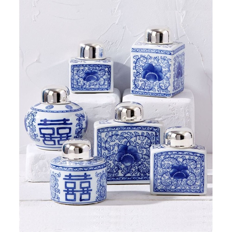 Two’s Company Canton Collection Set of 6 Tea Jars with Nickel-plated Lid