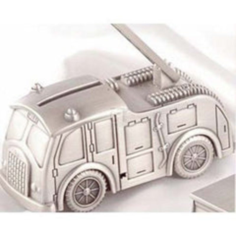 Leeber Fire Truck Bank, Pewter Finish