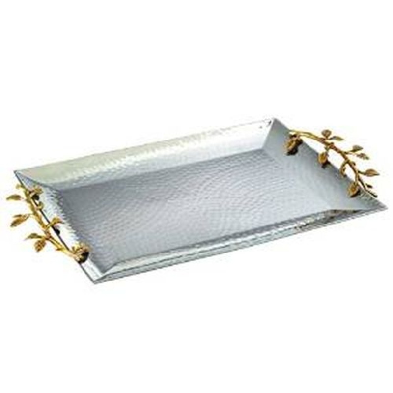 Leeber Golden Vine Hammered Rectangular Tray, 16 x 11, Stainless Steel.