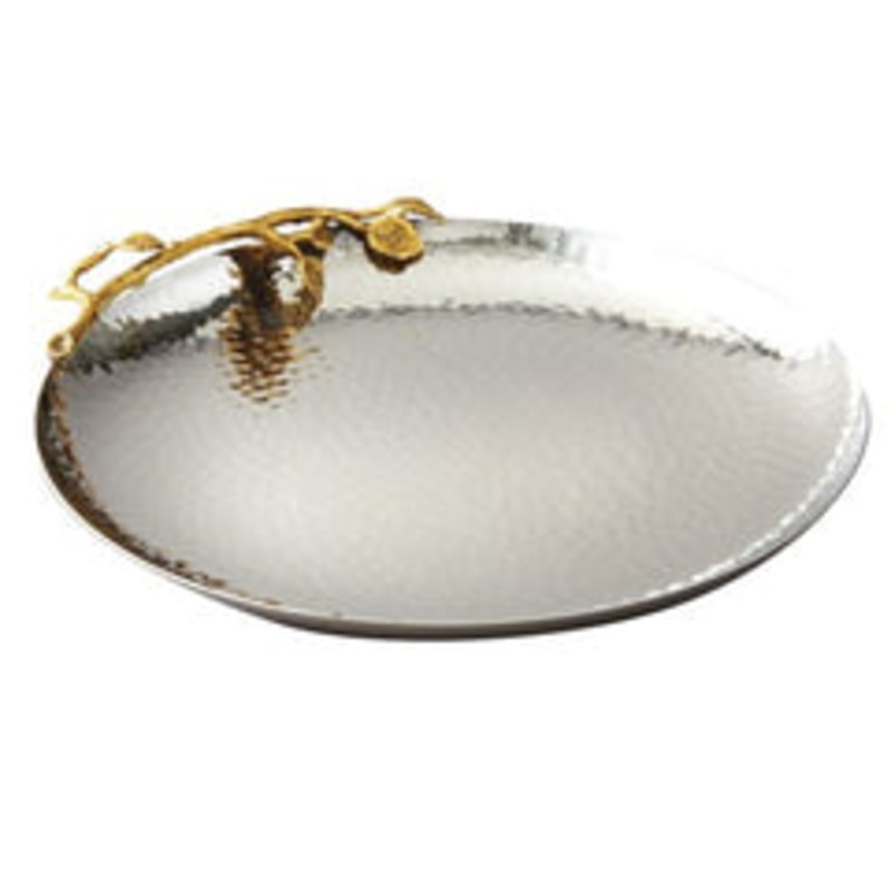 Leeber Golden Vine Hammered Round Tray, 10.75