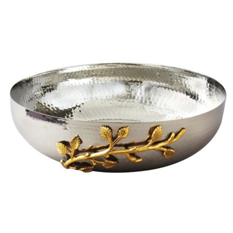 Leeber Golden Vine Hammered Salad Bowl, 12, Stainless Steel.
