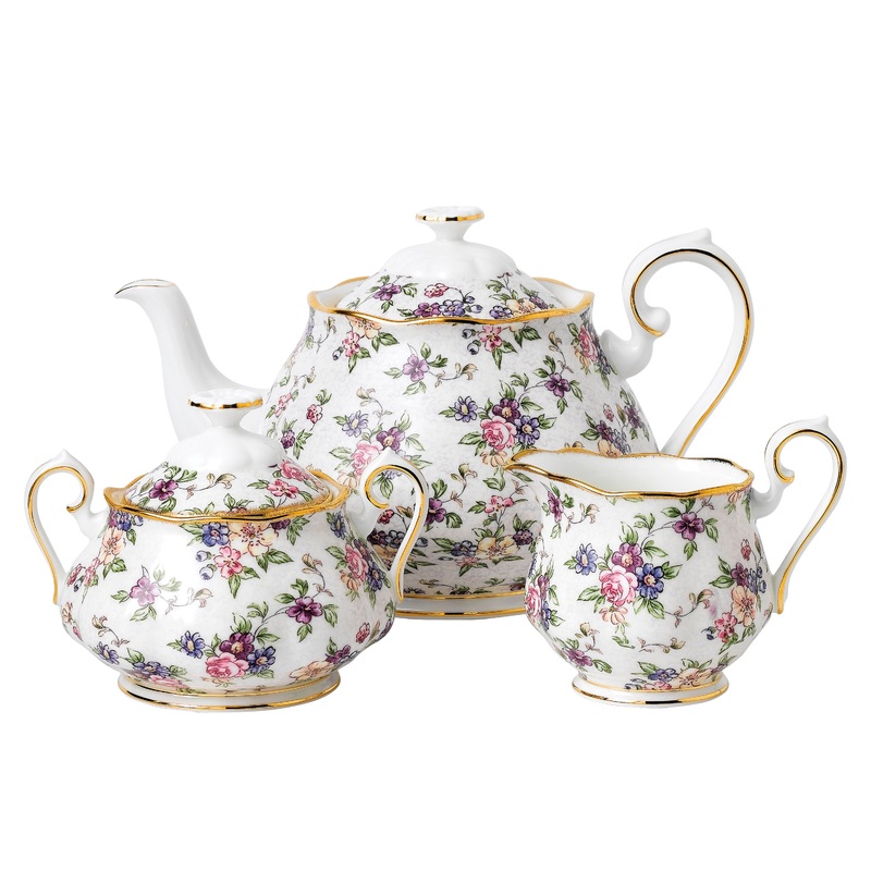 Royal Albert 100 Years Teapot Sugar Cream, 3 Piece Set Englsih Chintz 1940