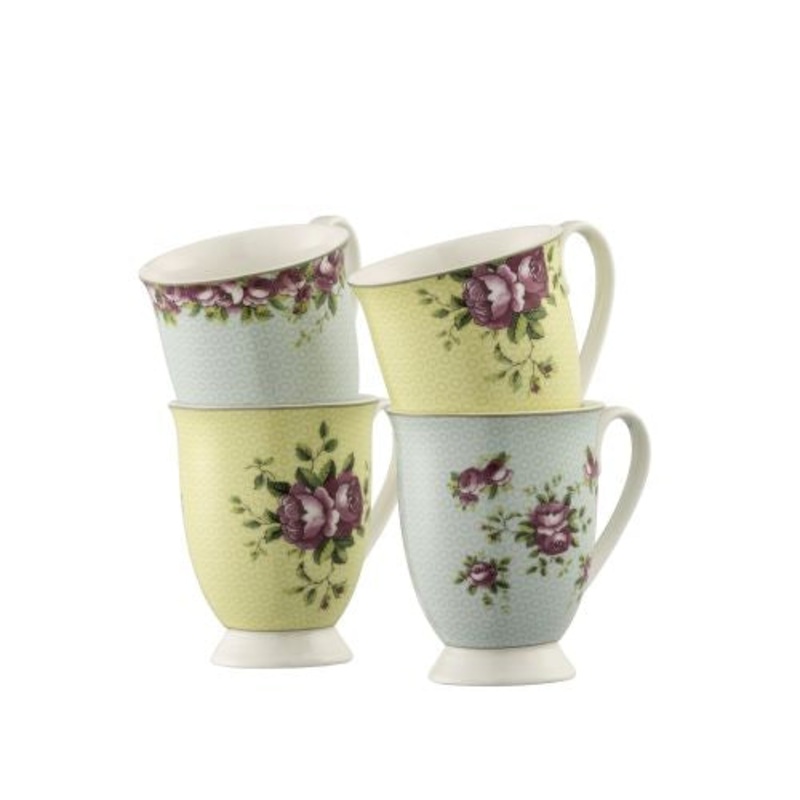 Aynsley Archive Rose 4 Mugs Set, White, China