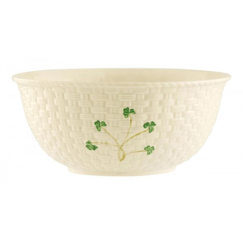 Belleek Shamrock 9.5 Mixing Bowl, Porcelain.