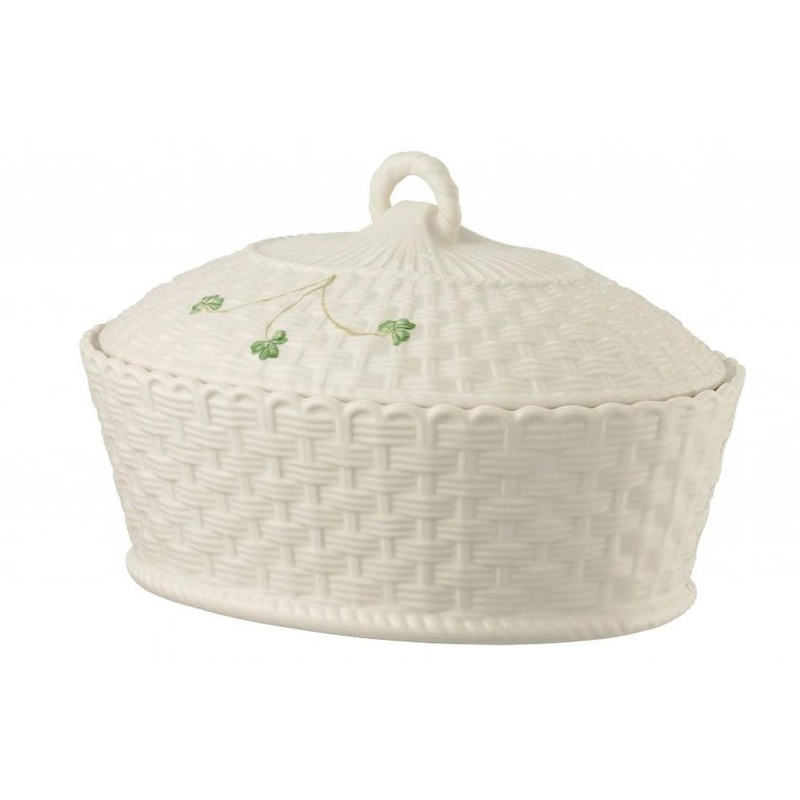 Belleek Shamrock Oval Covered Dish, Porcelain