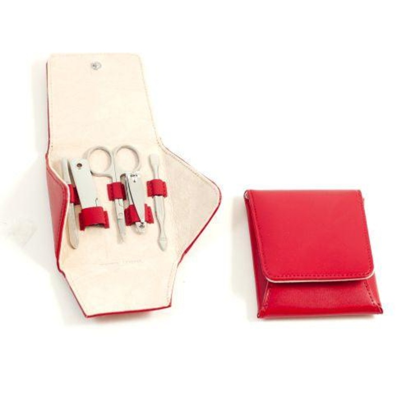 Bey Berk 5 Piece Manicure Set In Red Leather Case