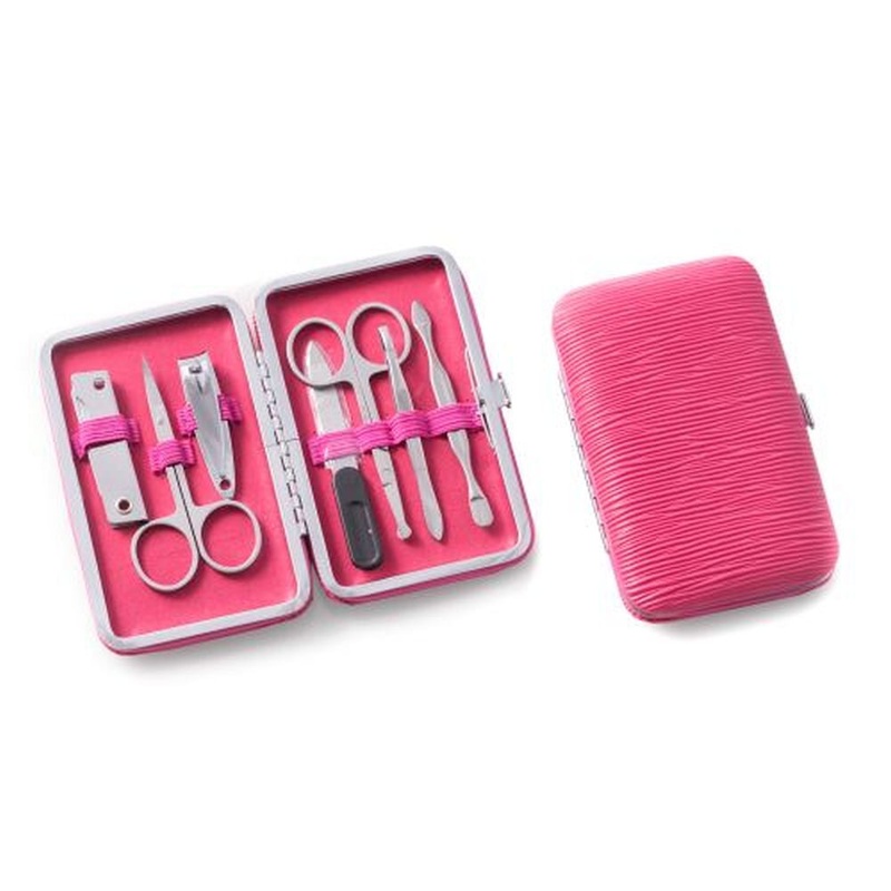 Bey Berk 9 Pieces Manicure Set, Coral Ultra Suede Case
