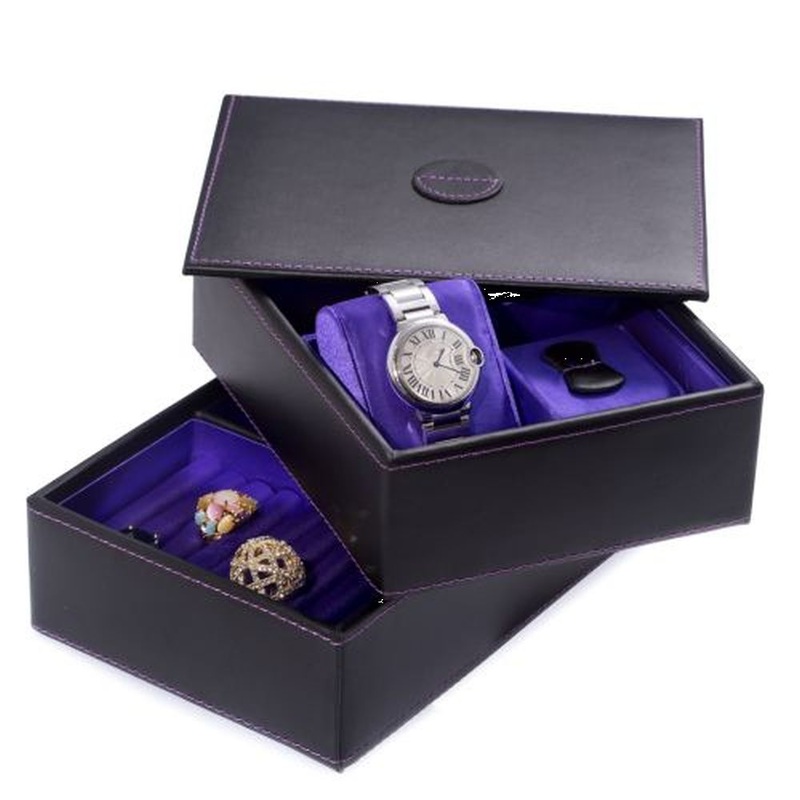 Bey Berk Black Leather Stacked Jewelry Box