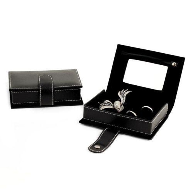 Bey Berk Black Leather Travel Jewelry Case With Mirror
