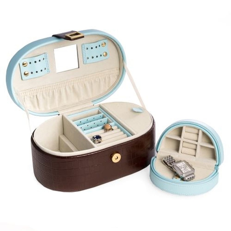 Bey Berk Blue & Brown Croco Leather Jewelry Box