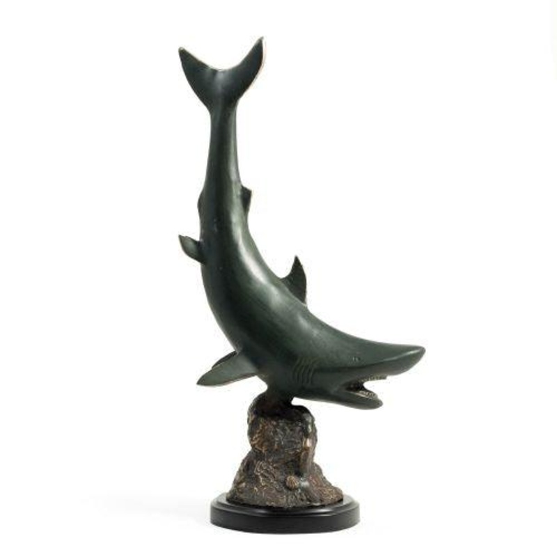 Bey Berk Brass Predator Shark Sculpture On Wood Base