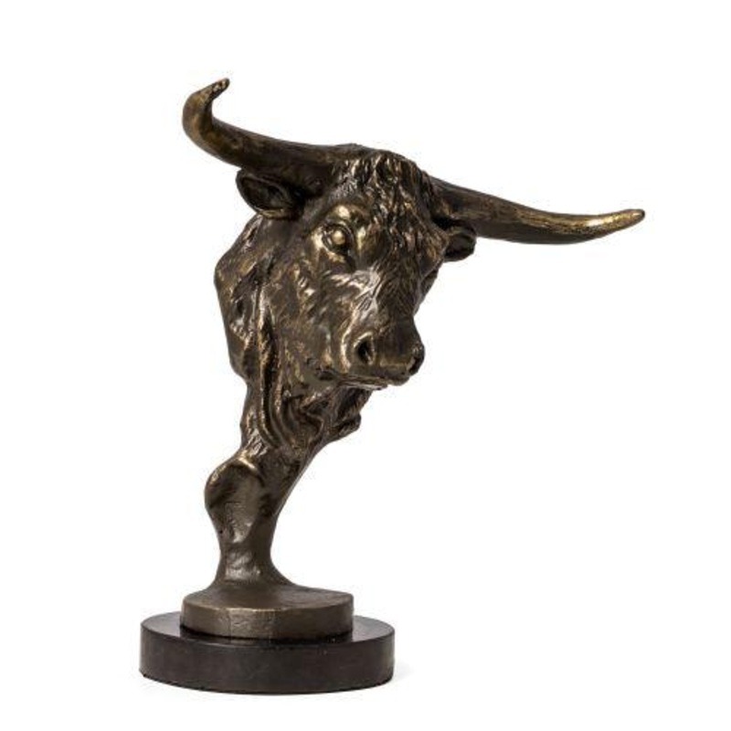 Bey Berk Bronzed Bull Head Sculpture On Marble Base