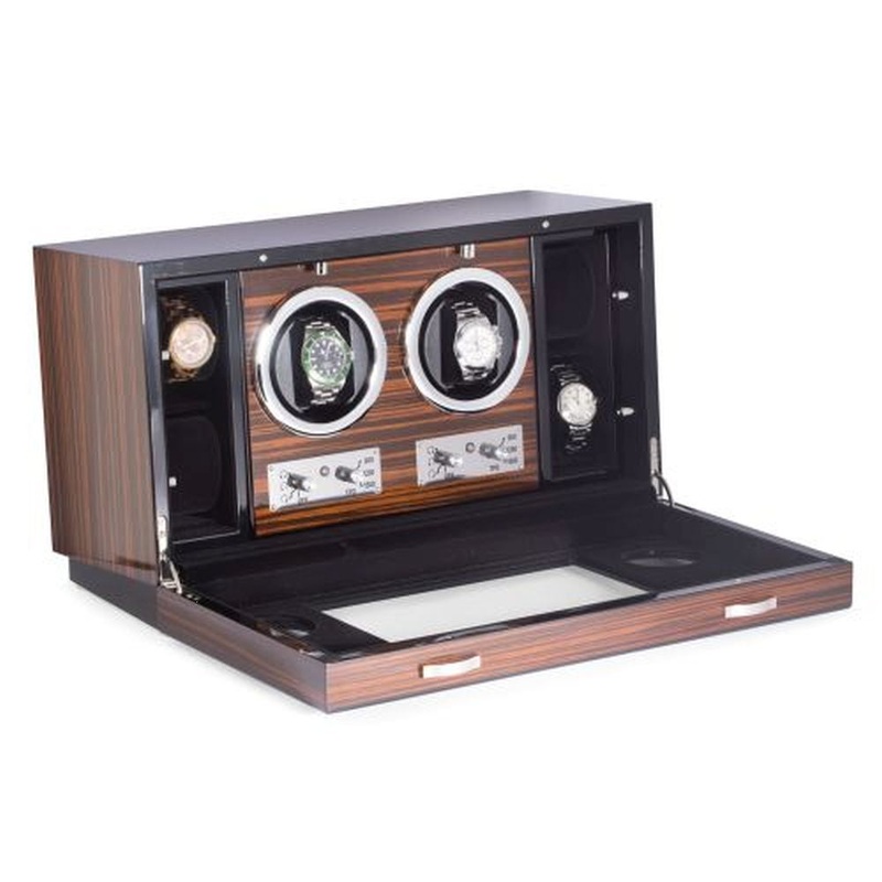 Bey Berk Ebony Burlwood 2 Watch Winder & Storage Case
