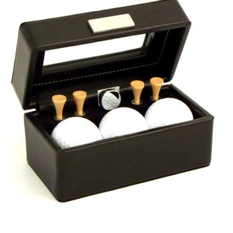 Bey Berk Golf Accessories Black Leather Box With Glass Top