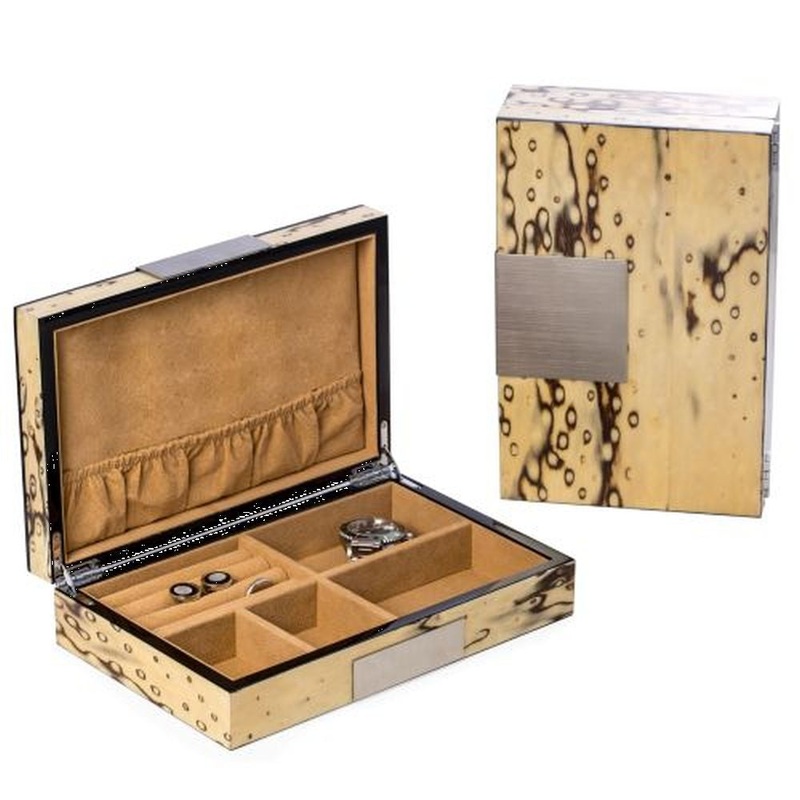 Bey Berk Lacquered  Exotic Ice Burl Wood Valet Box