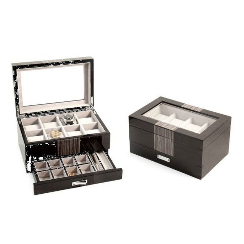 Bey Berk Lacquered Wenge Wood 8 Watch Box With Glass Top