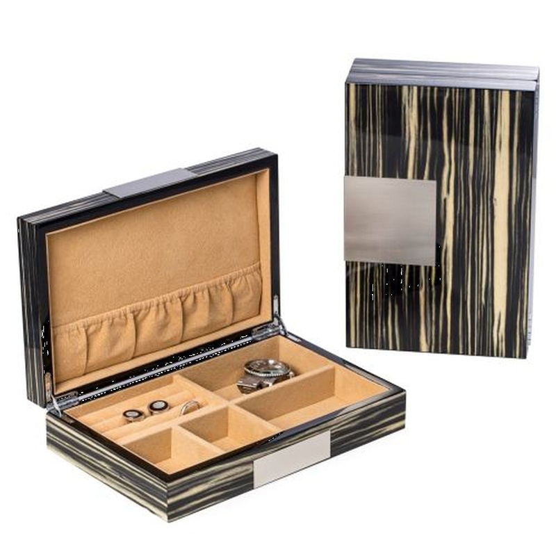 Bey Berk Lacquered  Zebra Wood Valet Box