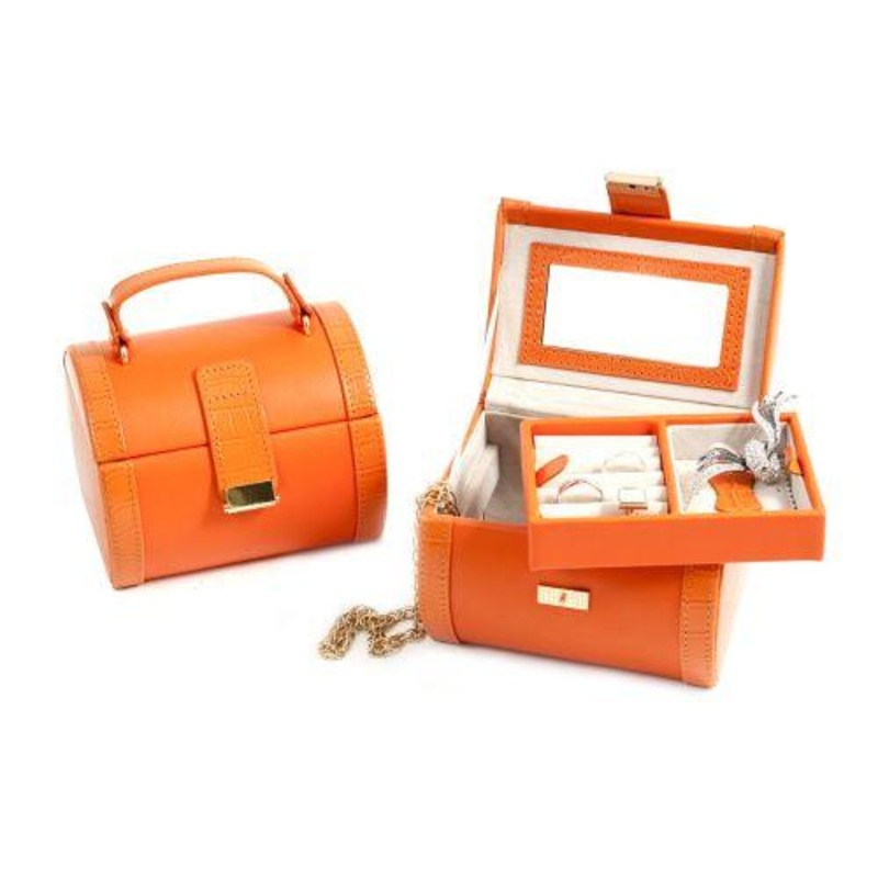 Bey Berk Orange Leather Jewelry Case, Push Button Closure