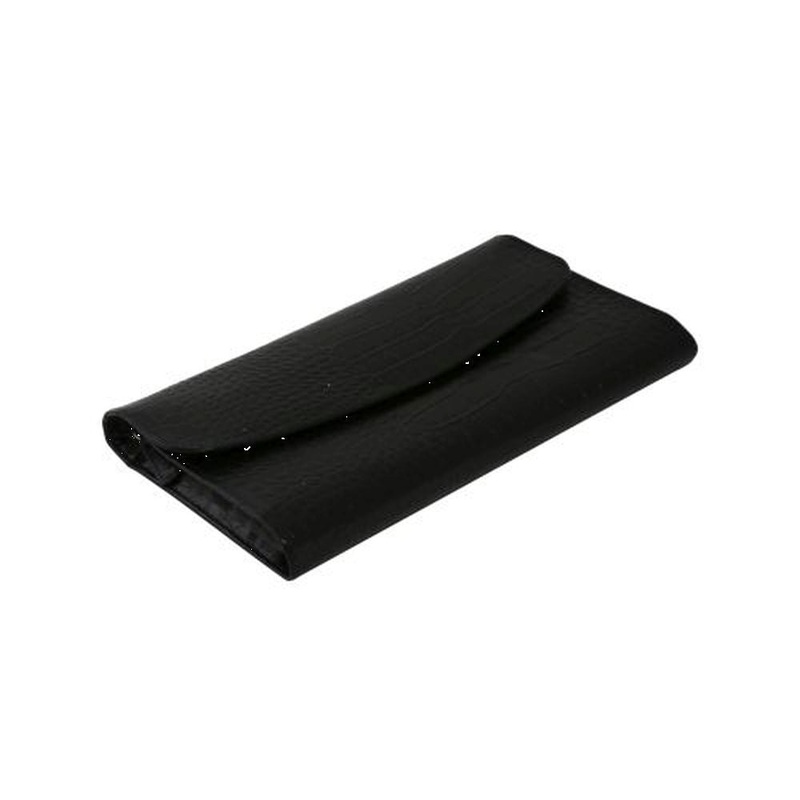 Black Croco Leather Multi Compartment Jewelry Clutch