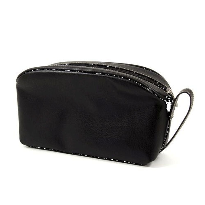 Black Leather Toiletry Bag With 6 Inside Compartments