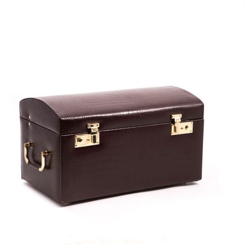 Brown Croco Leather Jewelry Chest With Multi Levels