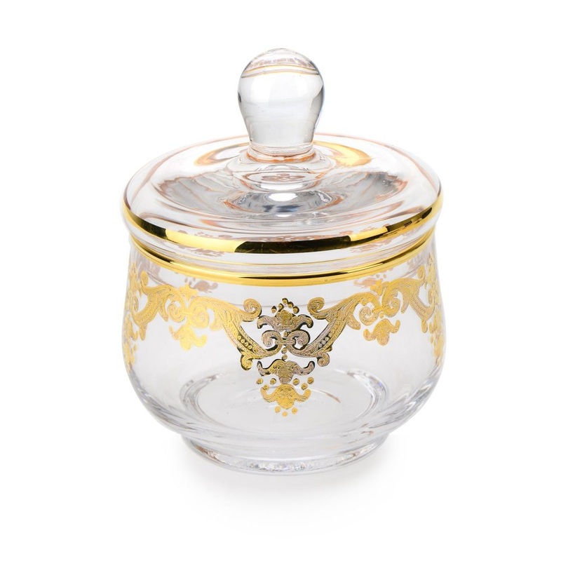 Classic Touch Decor Glass Sugar Bowl w 24k Gold Artwork, 3.5
