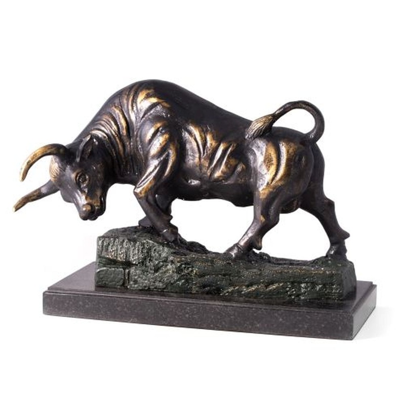 Conquering Bull Bronzed Finished Sculpture, Marble Base, Ltd