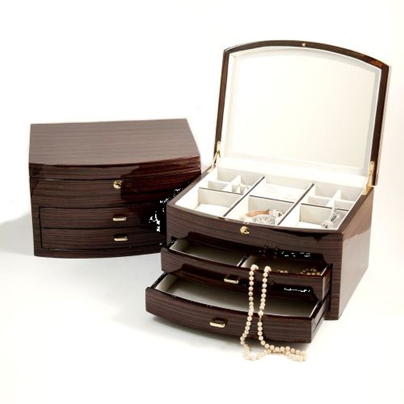 Lacquered Ebony Zebra Wood Jewelry Box With Compartments