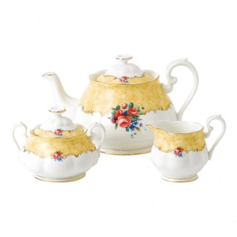 Royal Albert 100 Years Teapot Sugar Cream, 3 Piece Set Bouquet 1990