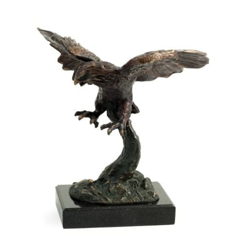 Soaring Eagle Sculpture With Bronzed Finish On Marble