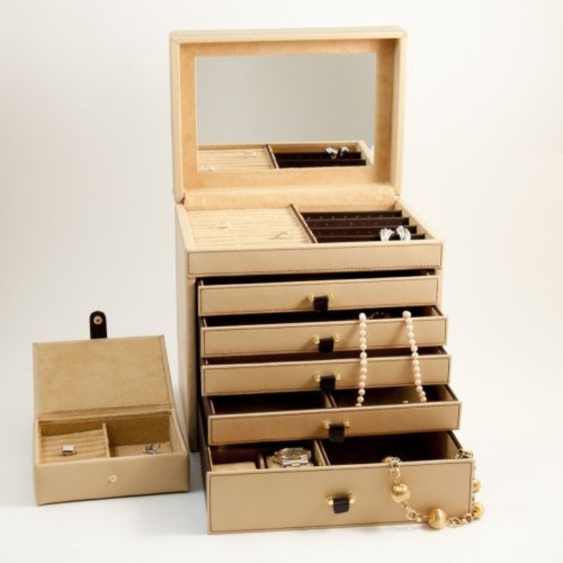 Tan Leather Jewelry Chest With Removable Travel Case