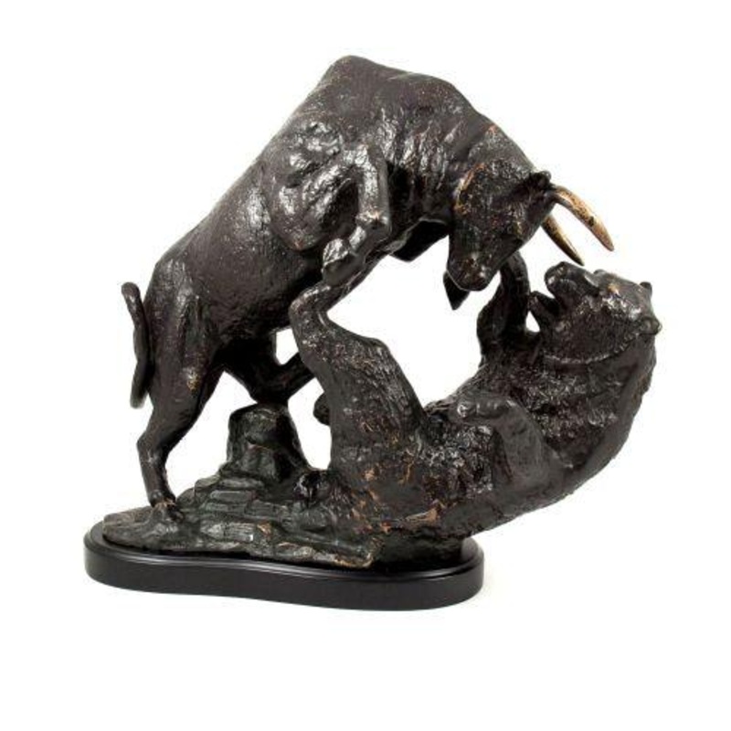 The Big Fight Bronzed Finished Bull & Bear Sculpture
