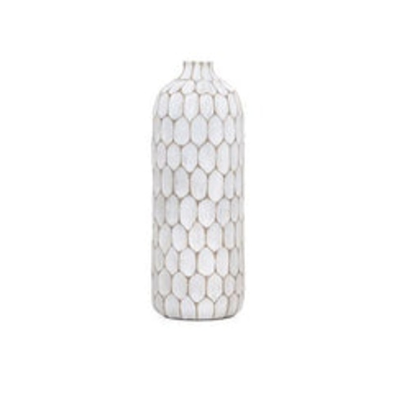 Torre & Tagus Carved Divot Resin Tall Vase, White, 15.