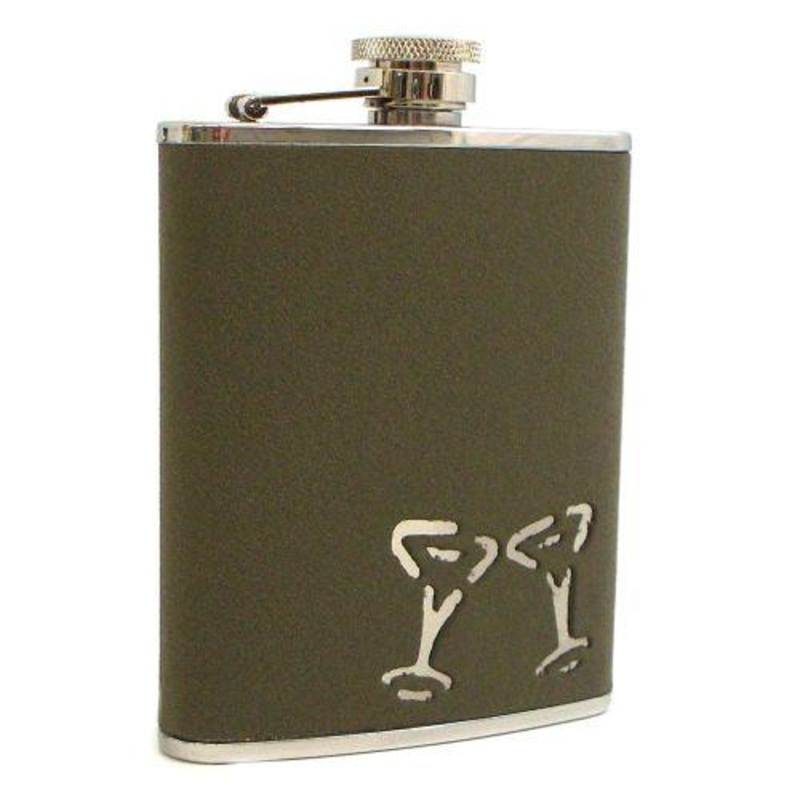 6 Oz. Stainless Steel Green Leatherette Martini Glass Flask