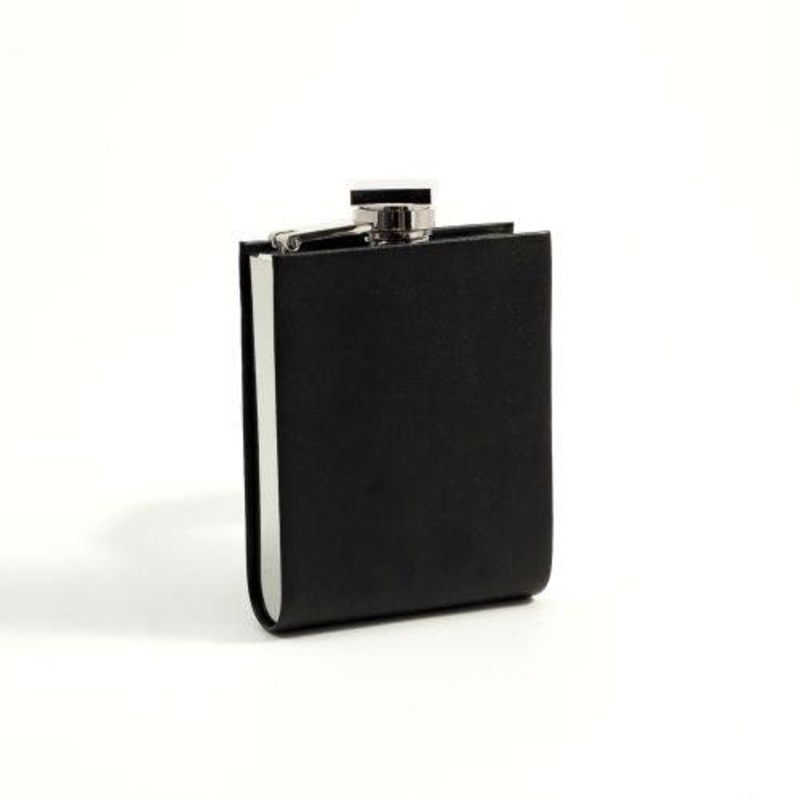 Bey Berk 5 Oz. Stainless Steel Black Leather Flask