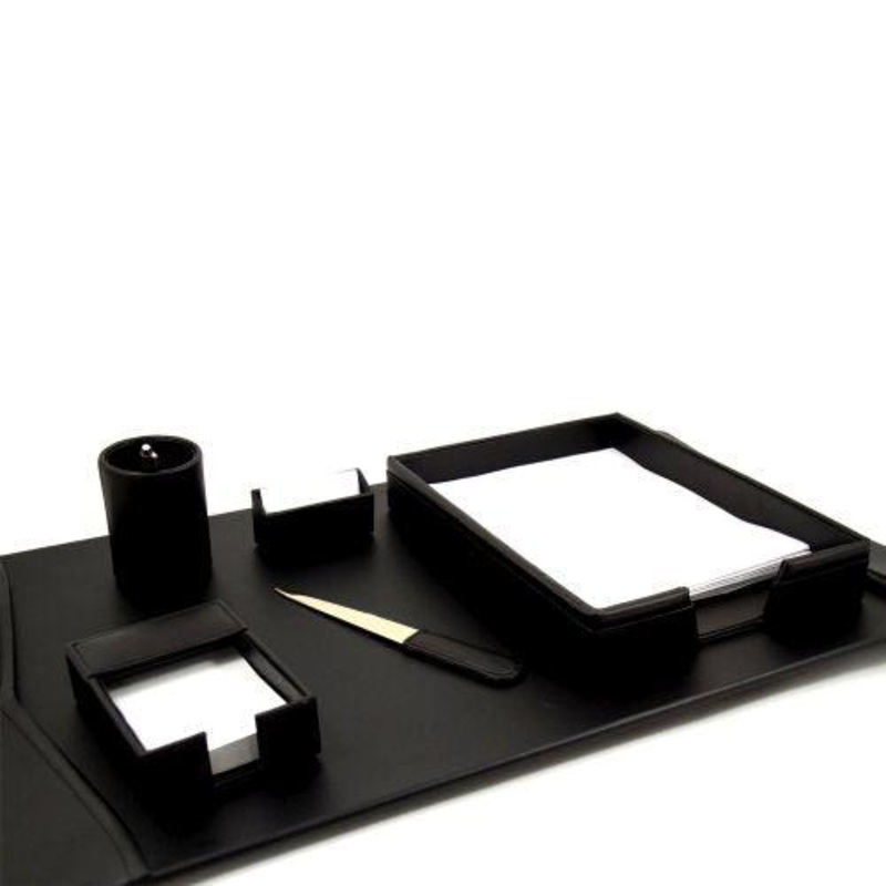 Bey Berk 6 Piece Black Leather Desk Set
