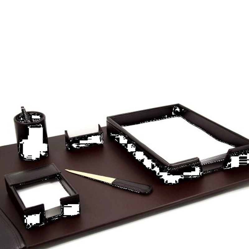 Bey Berk 6 Piece Brown Leather Desk Set