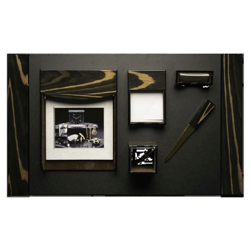 Bey Berk 6 Piece Ebony Wood & Black Leather Desk Set