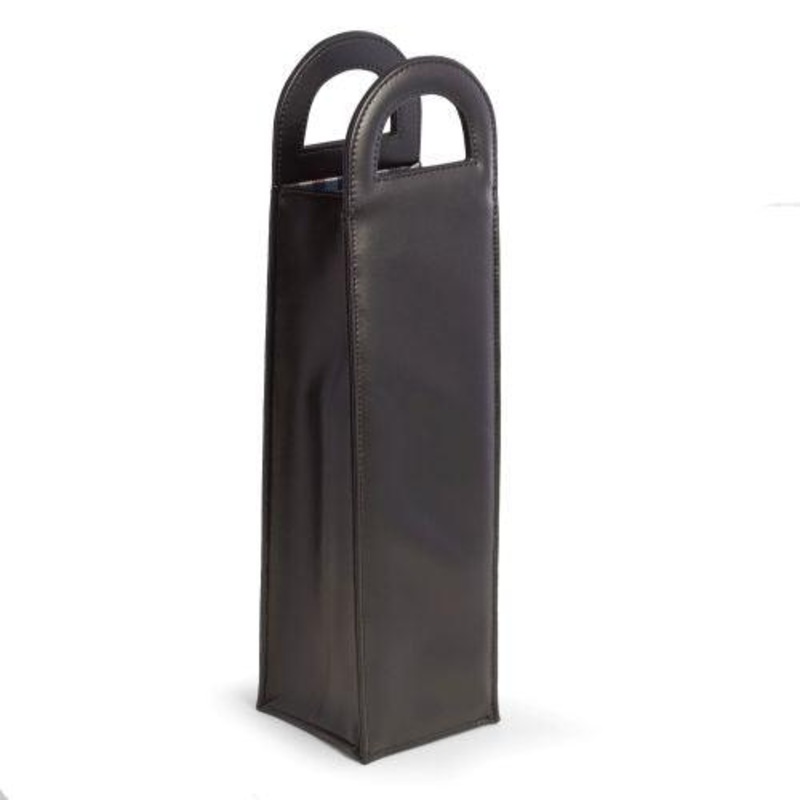 Bey Berk Black Leatherette Bottle Caddy with Handles