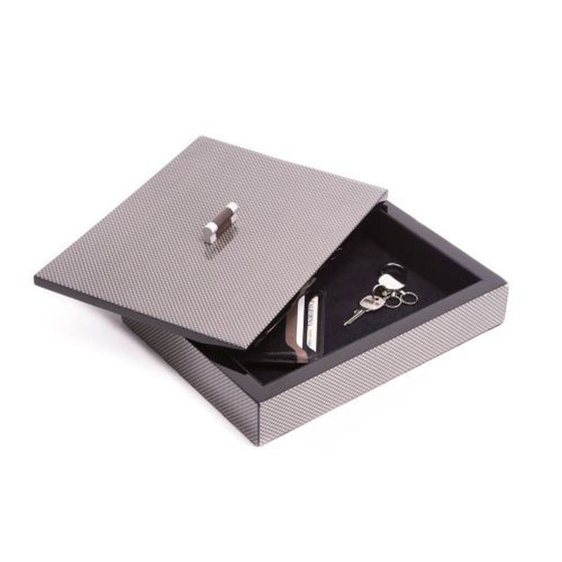 Bey Berk Carbon Fiber Lacquered Wood Tray With Cover