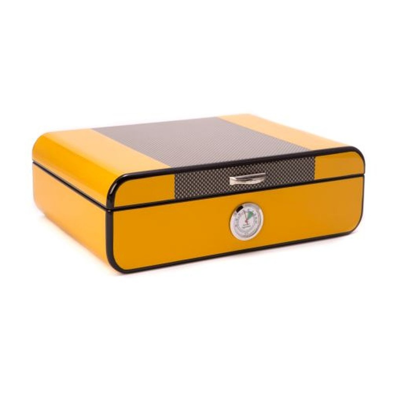 Bey Berk Carbon Fiber & Yellow Lacquered 25 Cigar Humidor