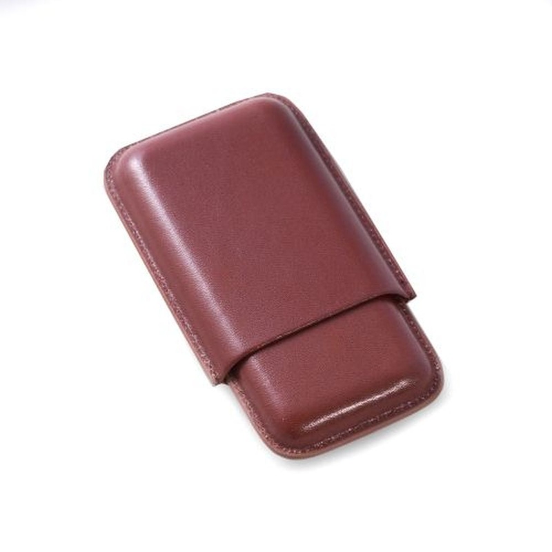 Bey Berk Cognac Leather Telescoping Three Cigar Case