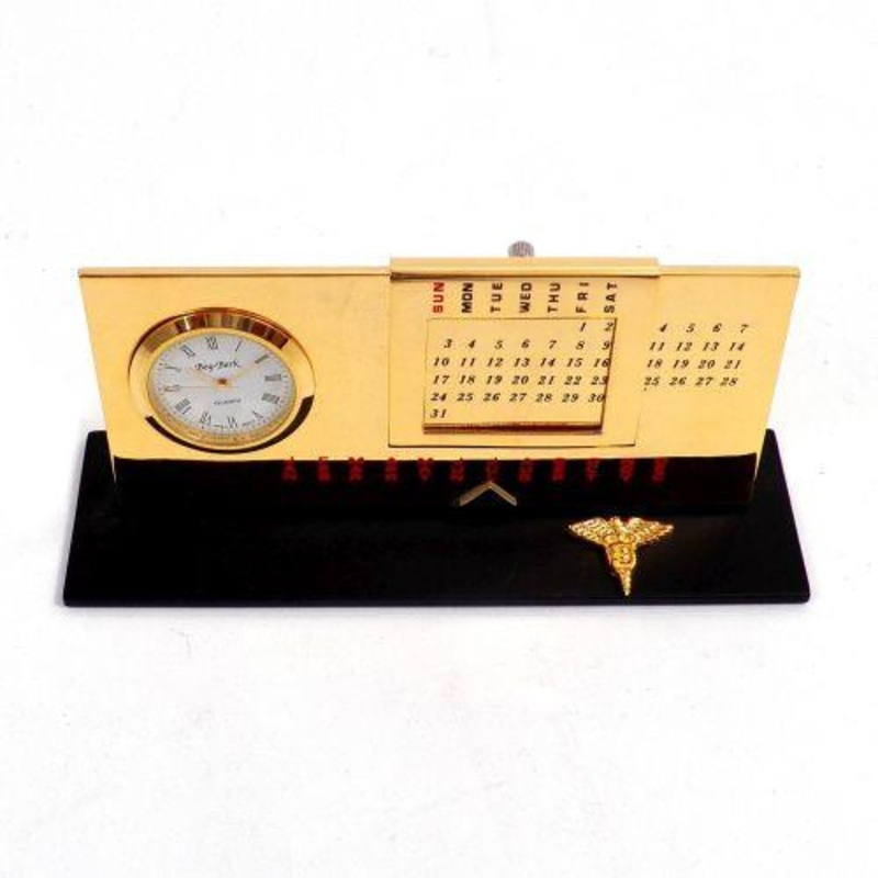 Bey Berk Dental Gold Plated Perpetual Calendar & Clock
