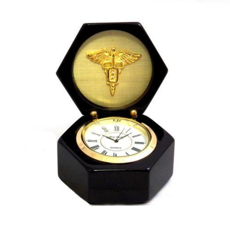 Bey Berk Dental, Lacquered Black Wood Quartz Clock In Box