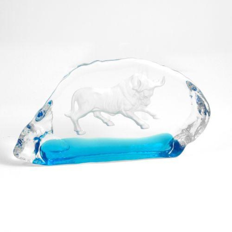 Bey Berk Etched Glass Bull Sculpture