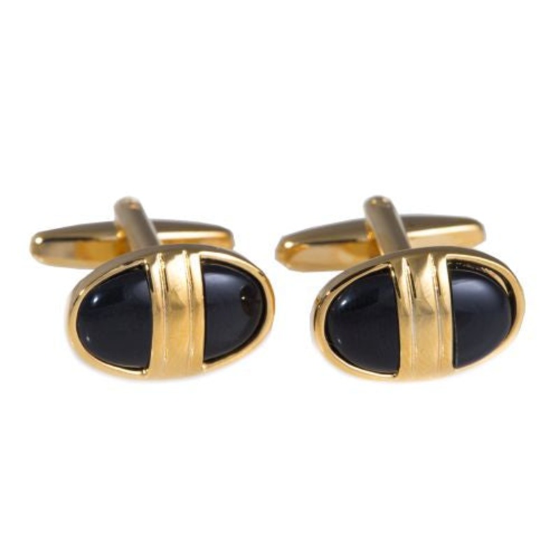 Bey Berk Gold Plated And Black ‘Onyx Cufflinks