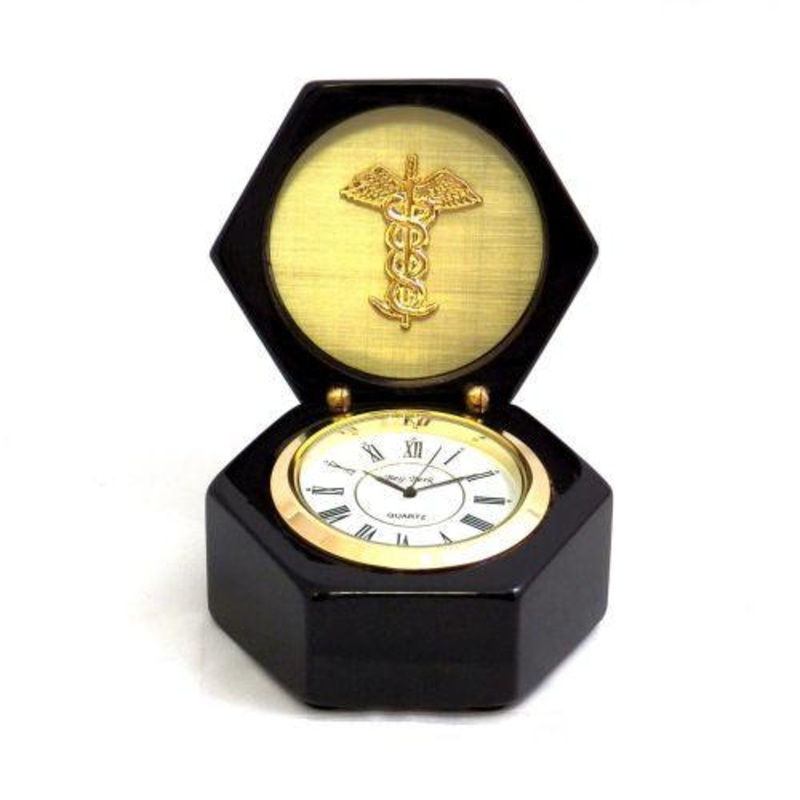 Bey Berk Medical, Lacquered Black Wood Quartz Clock In Box