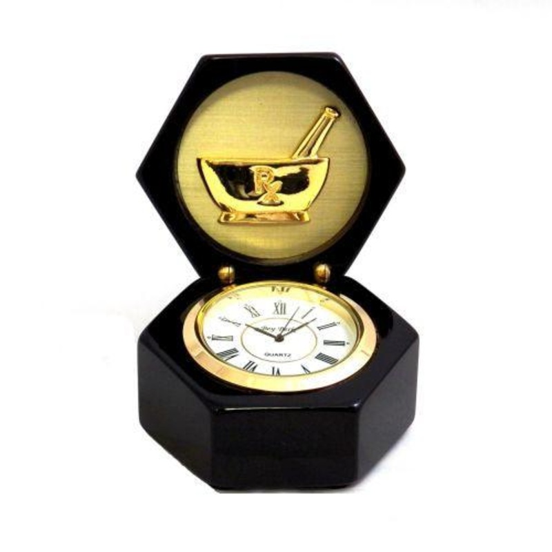 Bey Berk Pharmacy, Lacquered Black Wood Quartz Clock In Box